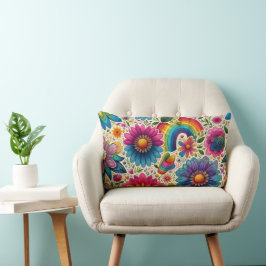 Retro regnbåge Hippie Blommig Lumbarkudde