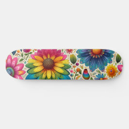 Retro regnbåge Hippie Blommig Mini Skateboard Bräda 18,5 Cm