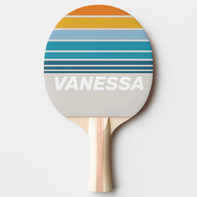 Retro Regnbåge Horisontell Randig med Namn Pingisracket (Framsidan)