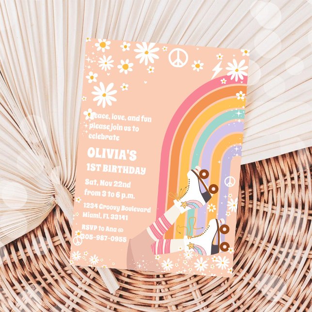 Retro regnbåge inbjudan till första födelsedagsfes (Skapare uppladdad)