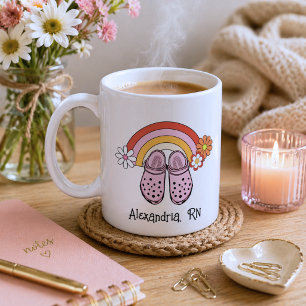 Retro regnbåge Sjuksköterska Monogram Kaffemugg