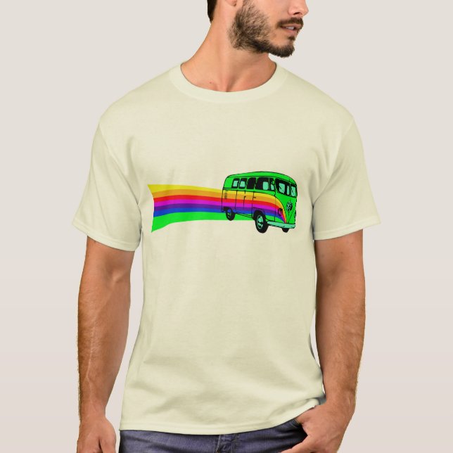 Retro Regnbåge Skåpbil Planlägga Tee Shirt (Framsida)