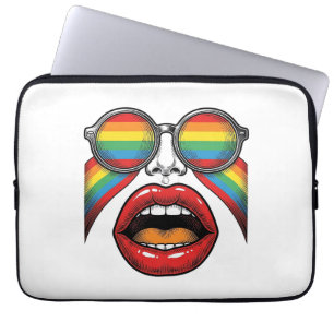 Retro regnbåge solglasögon läppar ansikte vektor d laptop fodral