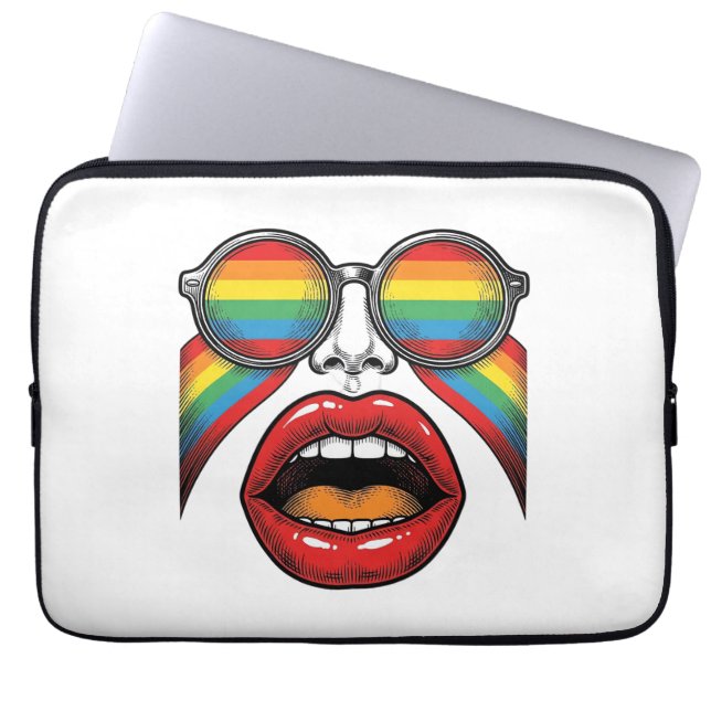 Retro regnbåge solglasögon läppar ansikte vektor d laptop fodral (Framsidan)