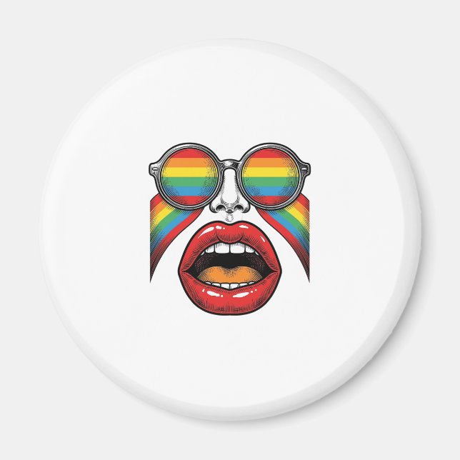 Retro regnbåge solglasögon läppar ansikte vektor d magnet (Framsidan)
