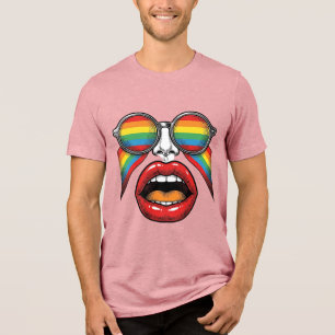 Retro regnbåge solglasögon läppar ansikte vektor d t shirt