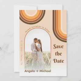 Retro regnbåge välvd fotoboho 70-tal funky trendig spara datumet