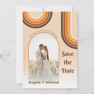 Retro regnbåge välvd fotoboho 70-tal funky trendig spara datumet