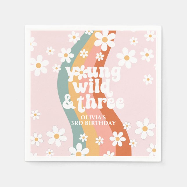 Retro regnbåge Young Wild Three Daisy Pappersservett (Framsidan)