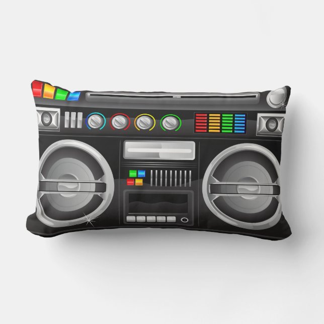 retro regnbågs knappar boombox ghetto master lumbarkudde (Framsida)