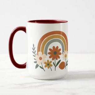 Retro regnbågsblommig keramikkopp mugg