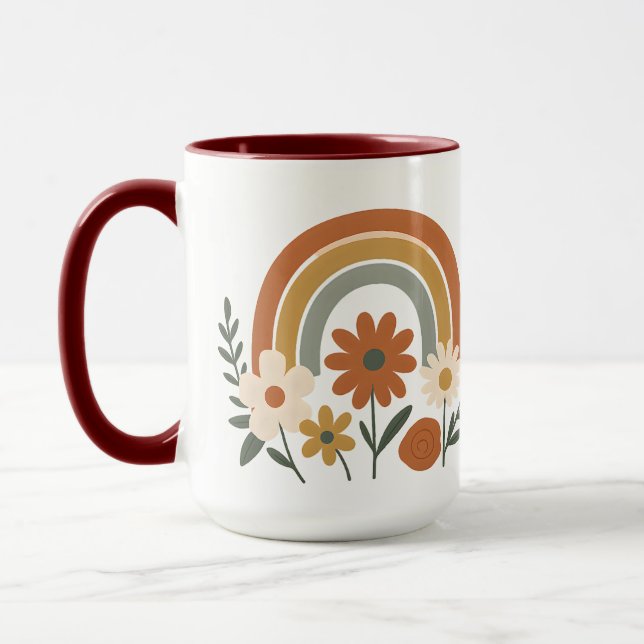 Retro regnbågsblommig keramikkopp mugg (Vänster)