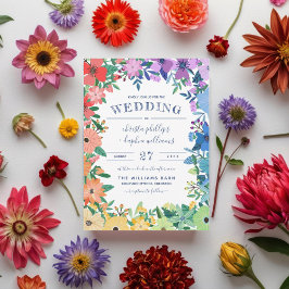 Retro regnbågsblommor gay lesbisk bröllop inbjudningar