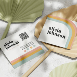 Retro regnbågsfärgade vågor Sociala medier Qr-kod Fyrkantigt Visitkort