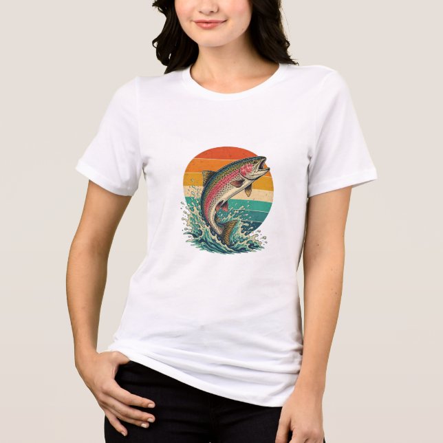 Retro Regnbågsforell Solnedgång T Shirt (Framsida)