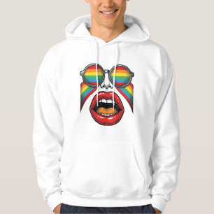 Retro regnbågsglasögon läppar ansikte vektor desig hoodie