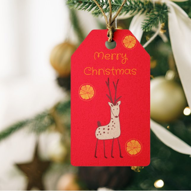 Retro Reindeer and Orange Slice Christmas  Presentetikett (Skapare uppladdad)