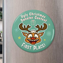 Retro Reindeer Ugly julsötare Tävling 1:a Magnet