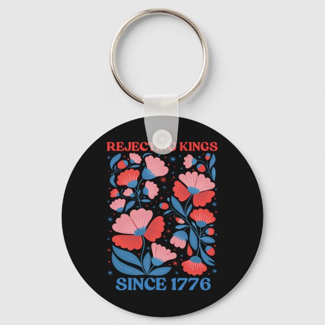 Retro Rejecting Kings Since 1776 Boho Floral Women Nyckelring (Framsida)