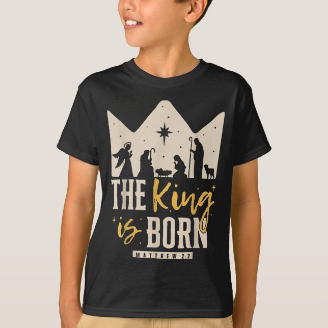 Retro Religious Christmas The King Is Born Christi T Shirt (Framsida)