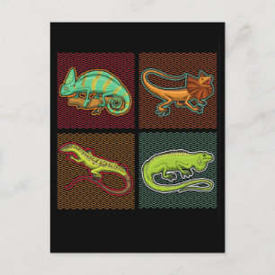 Retro Reptiler Ödla Kameleont Iguana Vykort