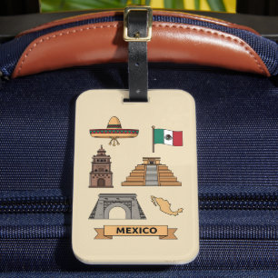 Retro Resa Mexiko Ikoniska Nationalsymboler Bagagebricka