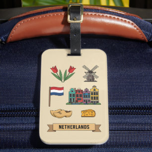 Retro Resa Nederländerna Ikoniska Kulturella Symbo Bagagebricka