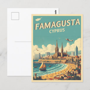 Retro-resande Famagusta Beach Cyprus-gåvor Vykort