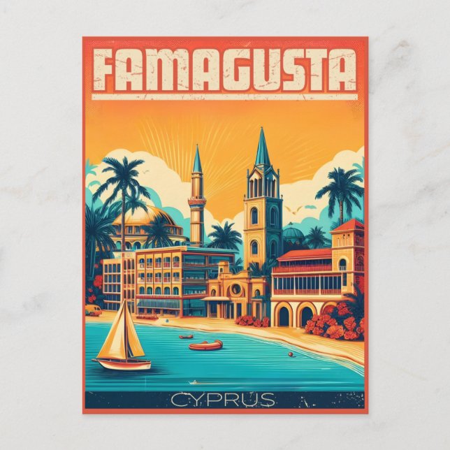 Retro-resande Famagusta Beach Cyprus-gåvor Vykort (Framsida)