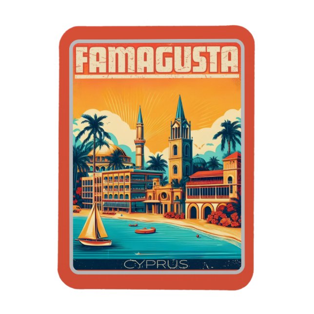 Retro-resande Famagusta Beach Cyprus souvenirs-gåv Magnet (Vertikal)