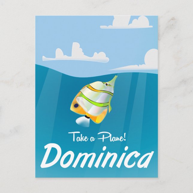 Retro reseaffisch för Dominica. Vykort (Framsida)