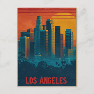 Retro reseplakat konst av Downtown Los Angeles Helg Vykort