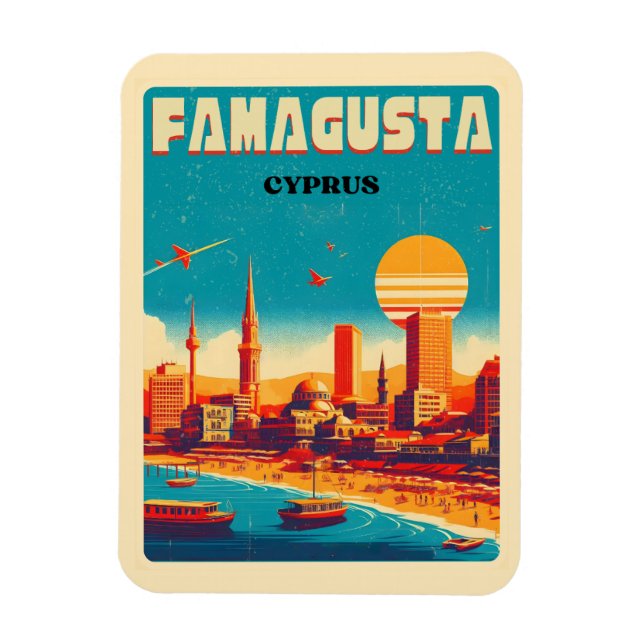 Retro resor Famagusta Strand Cypern presenter Magnet (Vertikal)