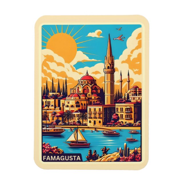 Retro resor Famagusta Strand Cypern presenter Magnet (Vertikal)