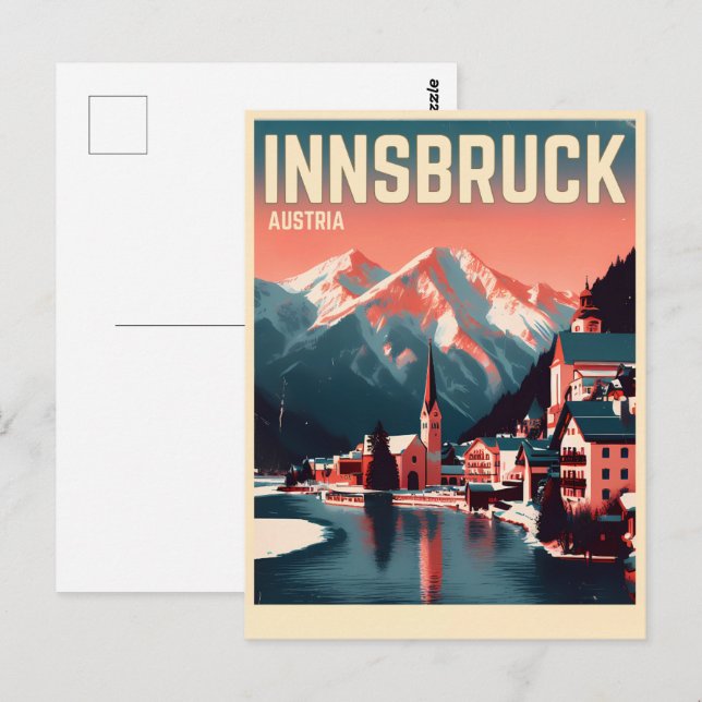 Retro resor Innsbruck Tyrol - Österrikiska alperna Vykort (Fram/baksida)