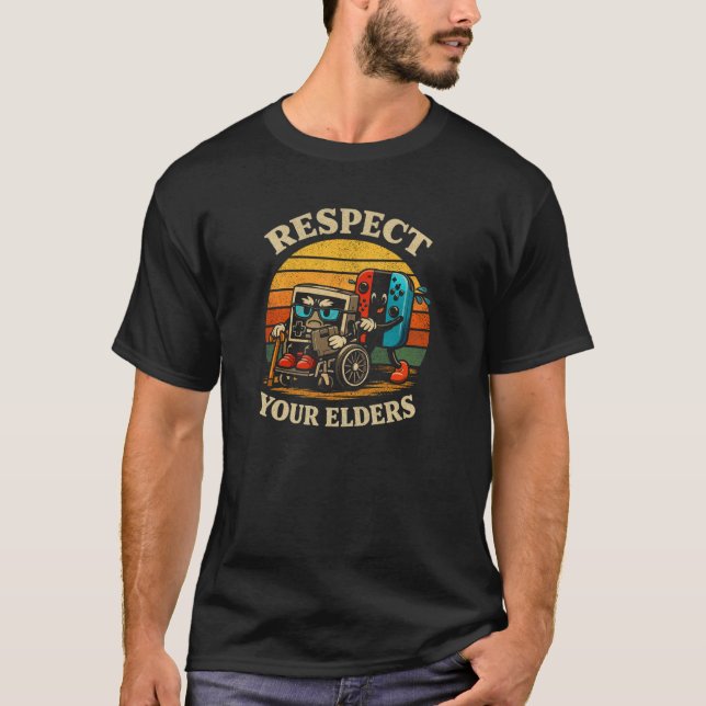Retro Respect Your Elders Gamer Art T Shirt (Framsida)