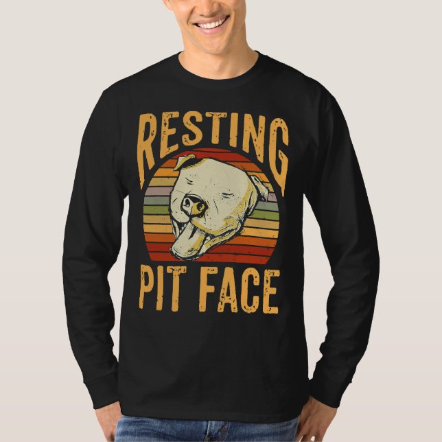 Retro Resting Pit Ansikte Pitbull Hund Pet T Shirt (Framsida)