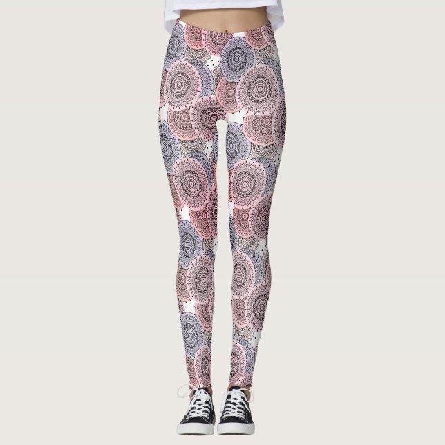 Retro, retro mönster, beige, grått-elegant leggings (Framsida)