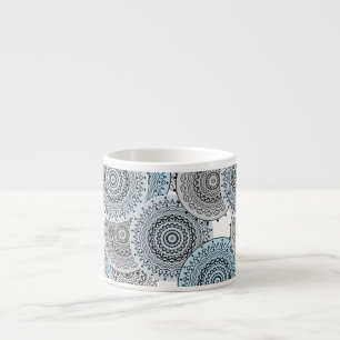Retro, retro mönster, blå och grå, elegant espressomugg