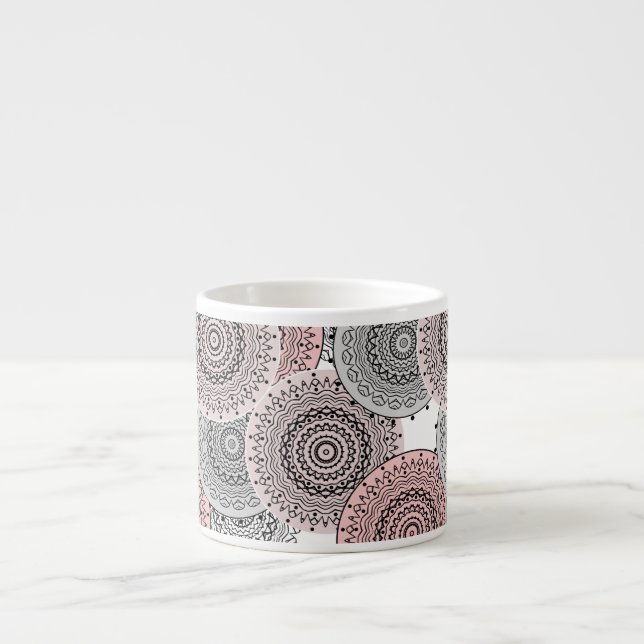 Retro, retro mönster, blå och rosa, elegant espressomugg (Framsidan)