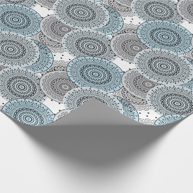 Retro, retromönster, blått och grått, elegant presentpapper (Hörn)