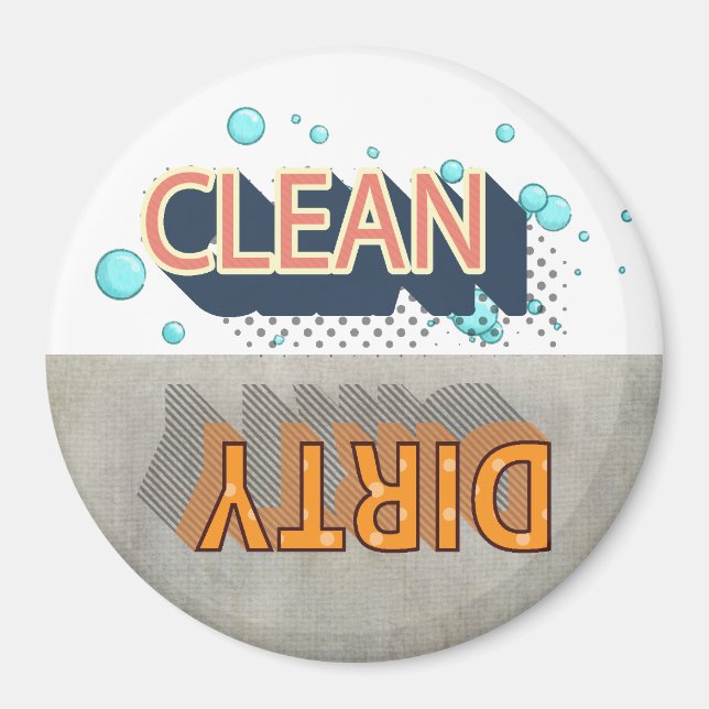 Retro Reversible Dishwasher Running Clean Dirty Magnet (Framsidan)