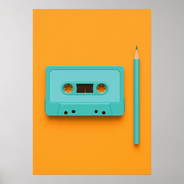 Retro Rewind: Pop Art Cassette Tape with Pencil Poster (Framsidan)