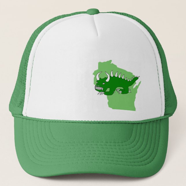 Retro Rhinelander Hodag och Wisconsin hatt Truckerkeps (Framsida)