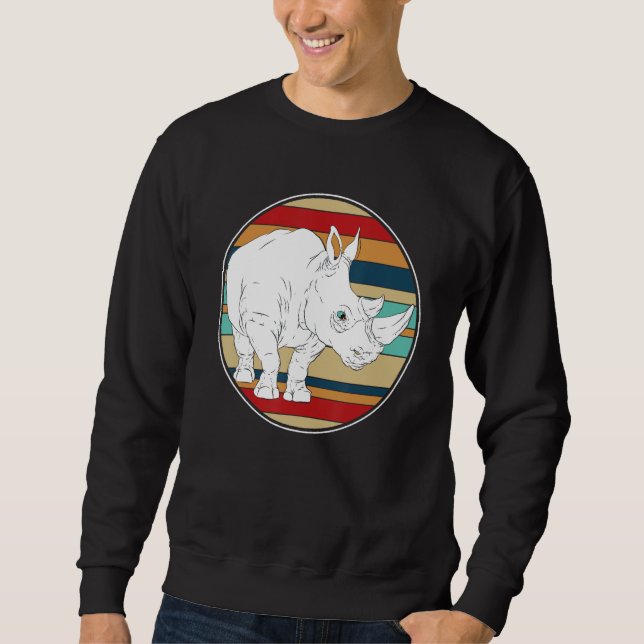 Retro Rhino Lång Ärmad Tröja (Framsida)