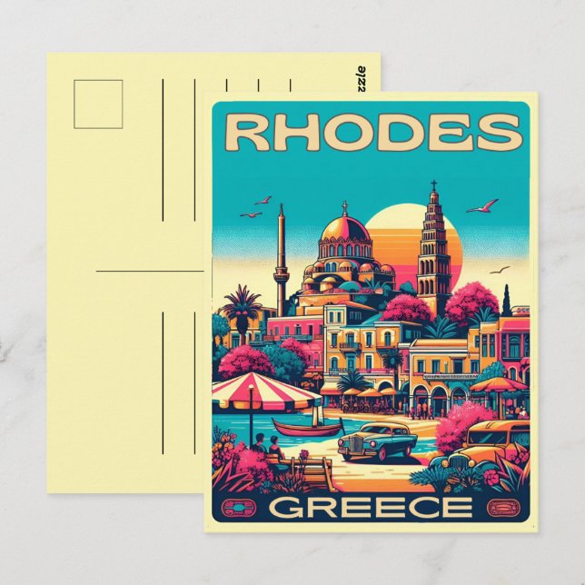 Retro Rhodes City - Greklands resa-gåvor från helg Vykort (Fram/baksida)