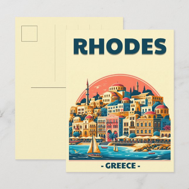 Retro Rhodes City - Greklands resa-gåvor från helg Vykort (Fram/baksida)