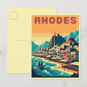 Retro Rhodes City - Greklands resa-gåvor från helg Vykort