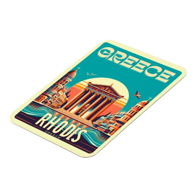 Retro Rhodos Stad - Grekland semesterpresenter Magnet (Vänstra Sidan)