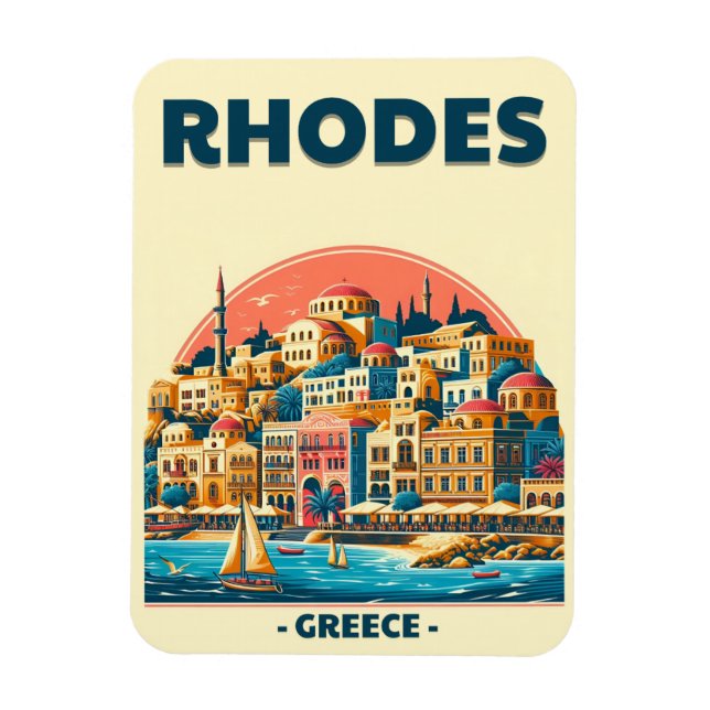 Retro Rhodos Stad - Grekland semesterpresenter Magnet (Vertikal)